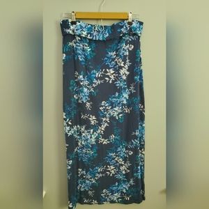 Navy maxi dress with side slits and blue flowers. Size L